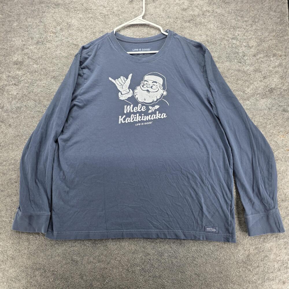 Life Is Good Shirt Mens XL Blue Long Sleeve Crewneck Tagless Santa Graphic